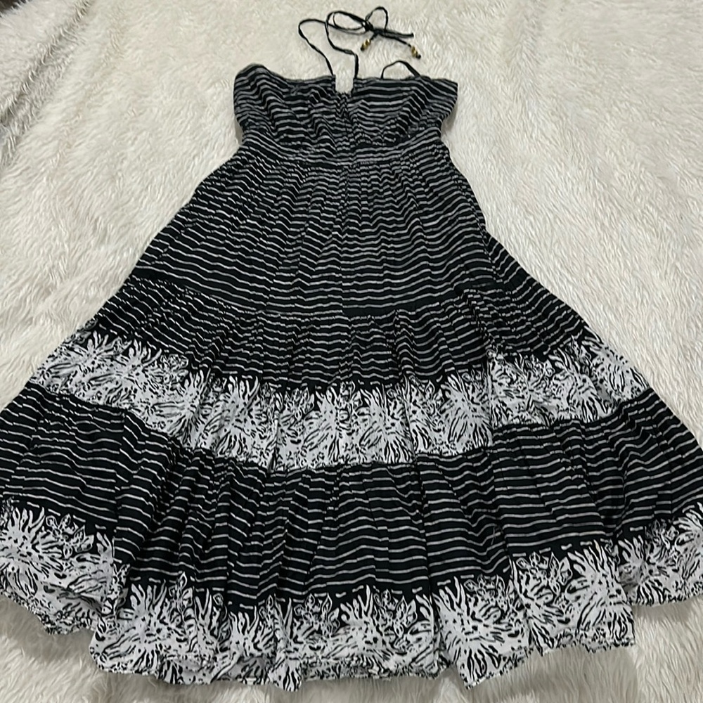 Vintage gap black white floral striped halter summer dress size 4